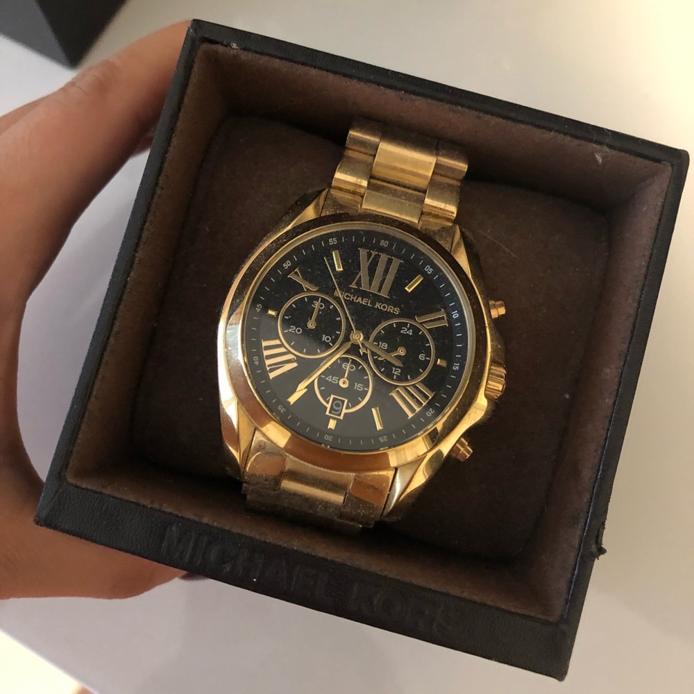 Michael Kors Unisex Gold and Black Bradshaw Watch